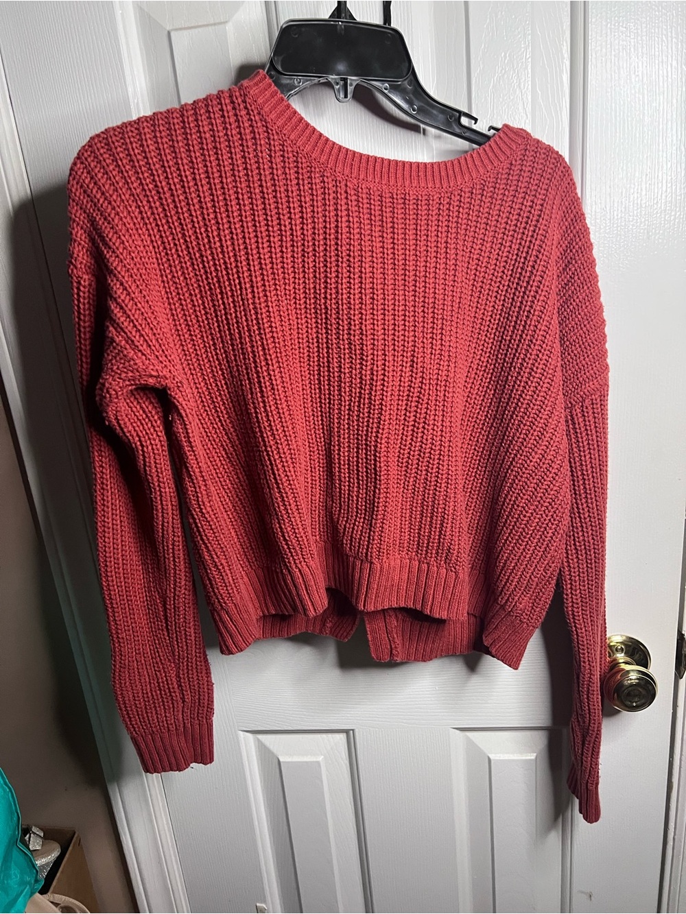 Women's Ribbed Crewneck Sweater - Rust - Picture 2 of 5